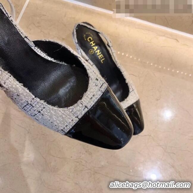 Super Quality Chanel Slingbacks In Patent Leather & Tweed G31318 White/Black 2020