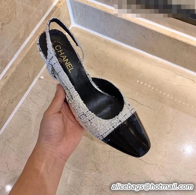 Super Quality Chanel Slingbacks In Patent Leather & Tweed G31318 White/Black 2020