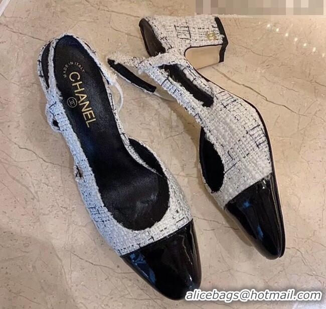 Super Quality Chanel Slingbacks In Patent Leather & Tweed G31318 White/Black 2020