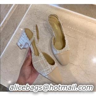 Discount Chanel Slingbacks In Lambskin & Tweed G31318 Beige 2020