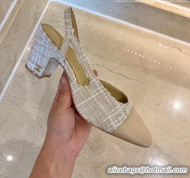 Discount Chanel Slingbacks In Lambskin & Tweed G31318 Beige 2020