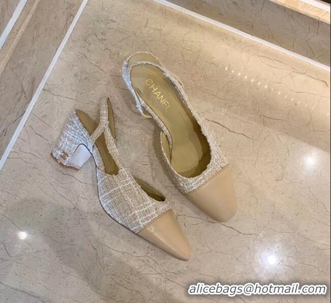 Discount Chanel Slingbacks In Lambskin & Tweed G31318 Beige 2020