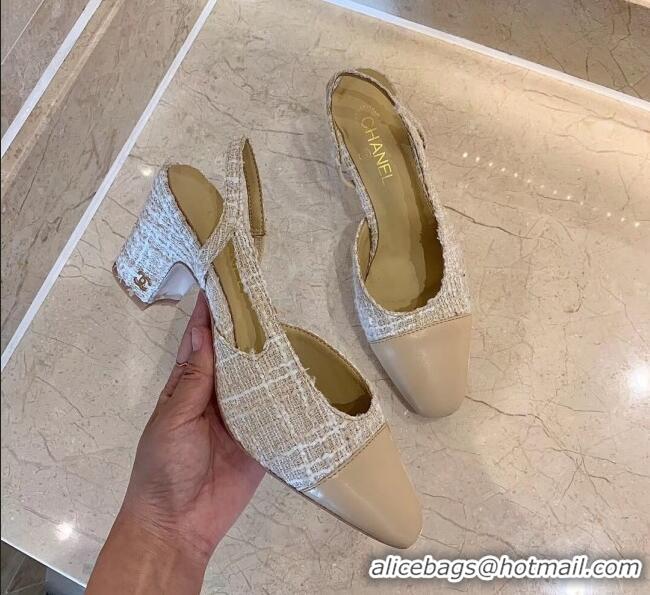 Discount Chanel Slingbacks In Lambskin & Tweed G31318 Beige 2020