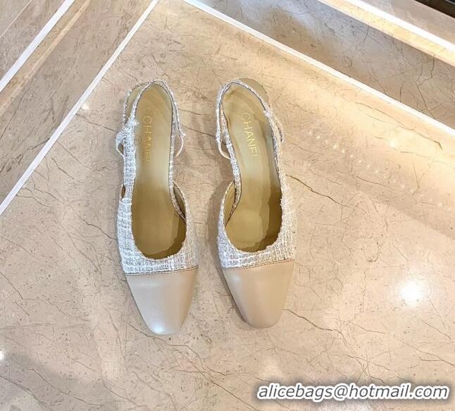 Discount Chanel Slingbacks In Lambskin & Tweed G31318 Beige 2020