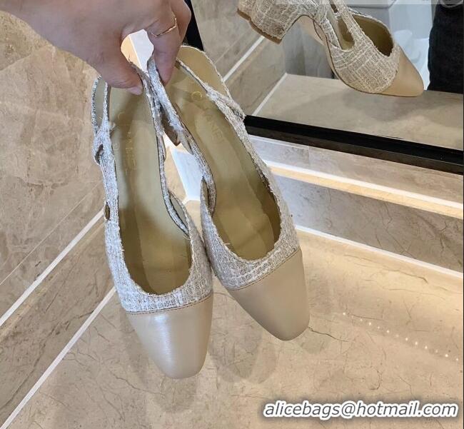 Discount Chanel Slingbacks In Lambskin & Tweed G31318 Beige 2020