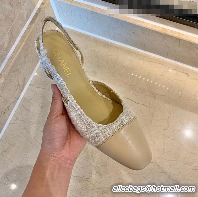 Discount Chanel Slingbacks In Lambskin & Tweed G31318 Beige 2020