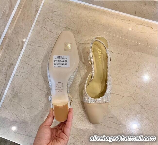 Discount Chanel Slingbacks In Lambskin & Tweed G31318 Beige 2020