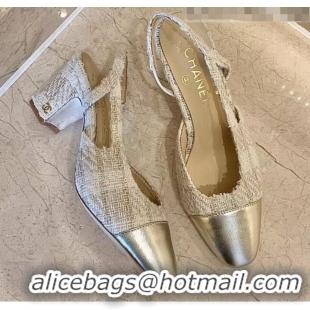 Inexpensive Chanel Slingbacks In Lambskin & Tweed G31318 Beige /Silver 2020