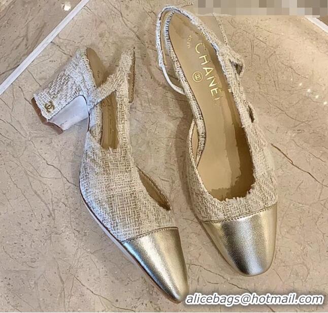 Inexpensive Chanel Slingbacks In Lambskin & Tweed G31318 Beige /Silver 2020