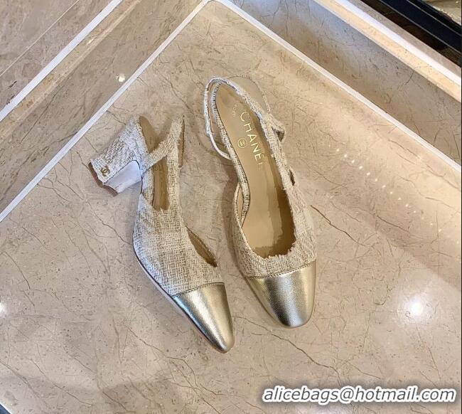 Inexpensive Chanel Slingbacks In Lambskin & Tweed G31318 Beige /Silver 2020