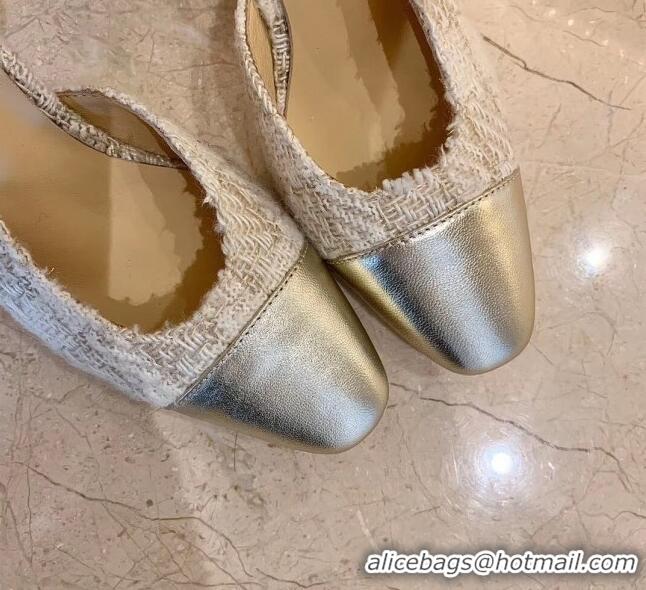 Inexpensive Chanel Slingbacks In Lambskin & Tweed G31318 Beige /Silver 2020