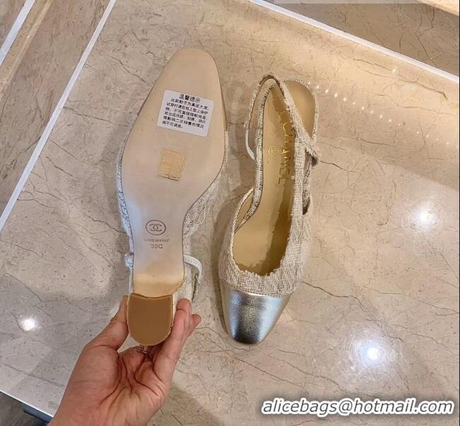 Inexpensive Chanel Slingbacks In Lambskin & Tweed G31318 Beige /Silver 2020