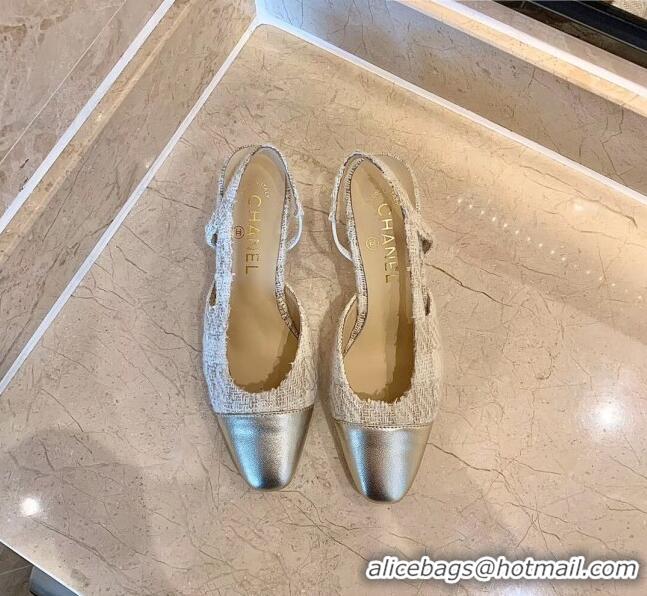 Inexpensive Chanel Slingbacks In Lambskin & Tweed G31318 Beige /Silver 2020