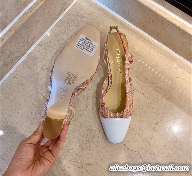 Low Cost Chanel Slingbacks In Lambskin & Tweed G31318 Pink/White 2020