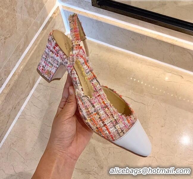 Low Cost Chanel Slingbacks In Lambskin & Tweed G31318 Pink/White 2020