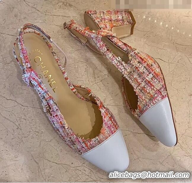 Low Cost Chanel Slingbacks In Lambskin & Tweed G31318 Pink/White 2020