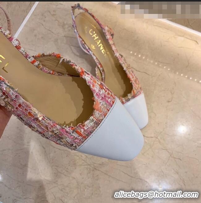 Low Cost Chanel Slingbacks In Lambskin & Tweed G31318 Pink/White 2020