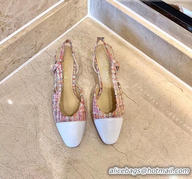 Low Cost Chanel Slingbacks In Lambskin & Tweed G31318 Pink/White 2020