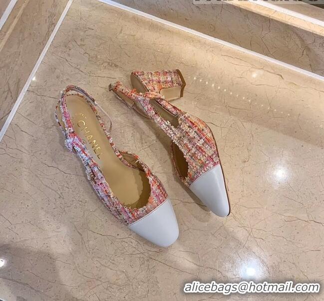 Low Cost Chanel Slingbacks In Lambskin & Tweed G31318 Pink/White 2020