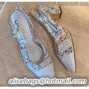 Top Quality Chanel Slingbacks In Lambskin & Tweed G31318 Multicolor/White 2020