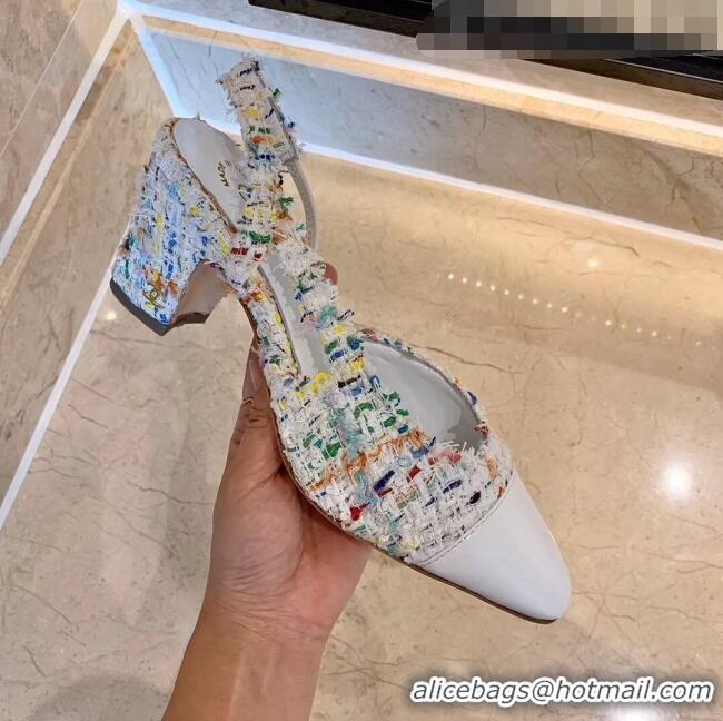 Top Quality Chanel Slingbacks In Lambskin & Tweed G31318 Multicolor/White 2020