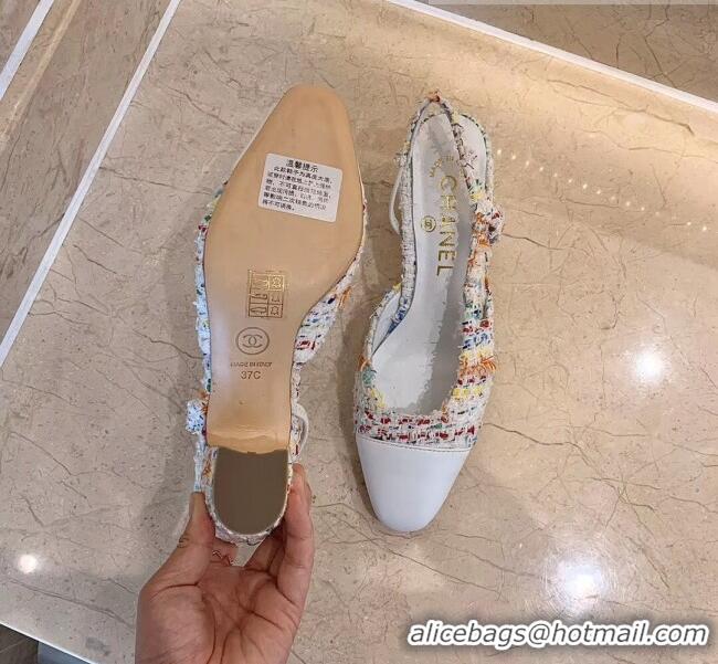 Top Quality Chanel Slingbacks In Lambskin & Tweed G31318 Multicolor/White 2020