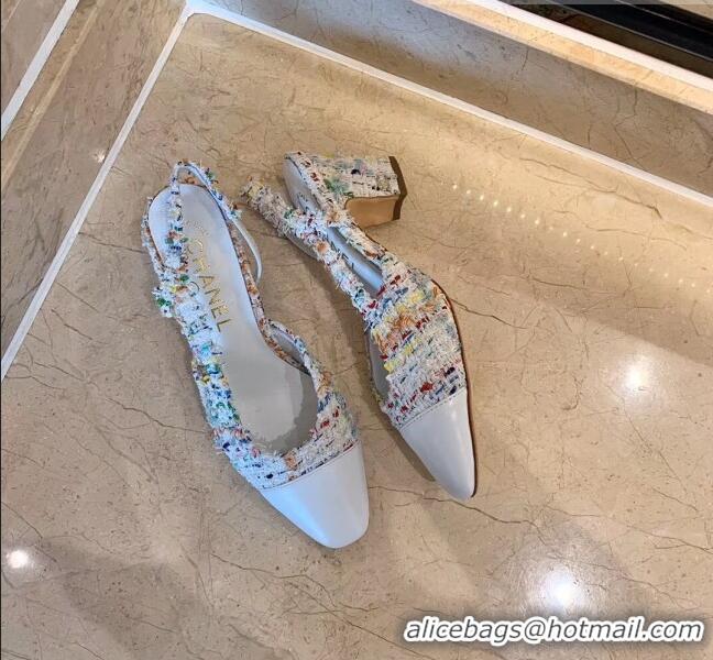 Top Quality Chanel Slingbacks In Lambskin & Tweed G31318 Multicolor/White 2020