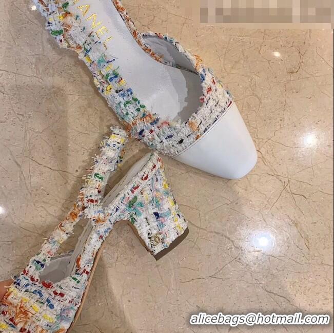 Top Quality Chanel Slingbacks In Lambskin & Tweed G31318 Multicolor/White 2020