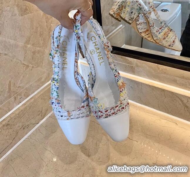 Top Quality Chanel Slingbacks In Lambskin & Tweed G31318 Multicolor/White 2020