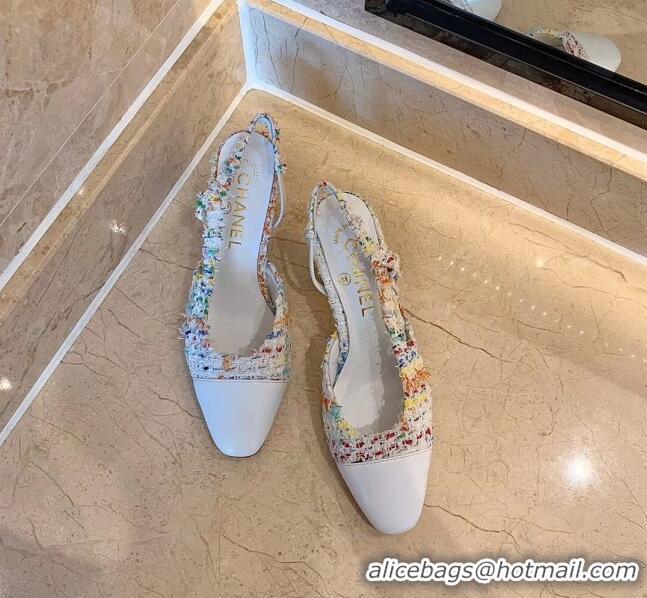 Top Quality Chanel Slingbacks In Lambskin & Tweed G31318 Multicolor/White 2020