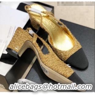 Promotional Chanel Slingbacks In Grosgrain & Tweed G31318 Gold/Black 2020