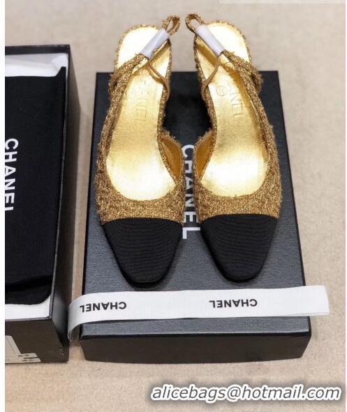 Promotional Chanel Slingbacks In Grosgrain & Tweed G31318 Gold/Black 2020