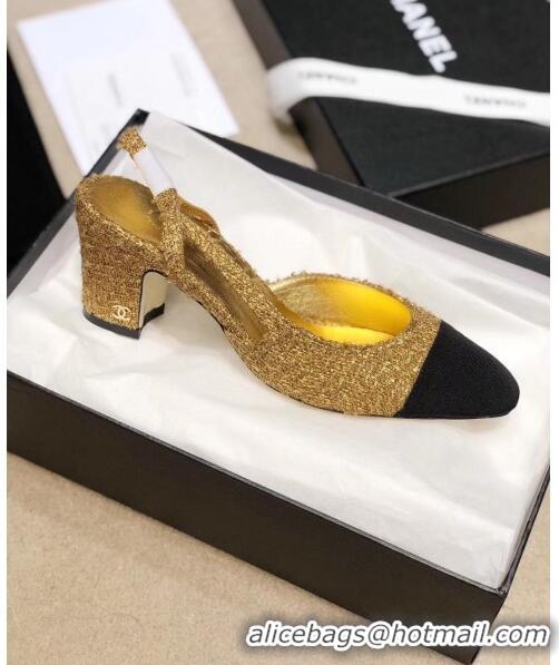 Promotional Chanel Slingbacks In Grosgrain & Tweed G31318 Gold/Black 2020