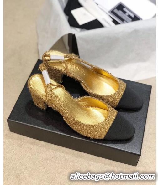 Promotional Chanel Slingbacks In Grosgrain & Tweed G31318 Gold/Black 2020