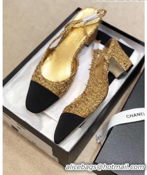 Promotional Chanel Slingbacks In Grosgrain & Tweed G31318 Gold/Black 2020