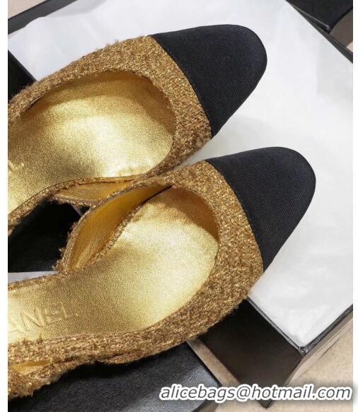 Promotional Chanel Slingbacks In Grosgrain & Tweed G31318 Gold/Black 2020