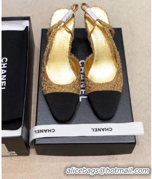 Promotional Chanel Slingbacks In Grosgrain & Tweed G31318 Gold/Black 2020