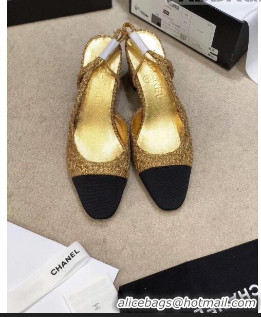 Promotional Chanel Slingbacks In Grosgrain & Tweed G31318 Gold/Black 2020