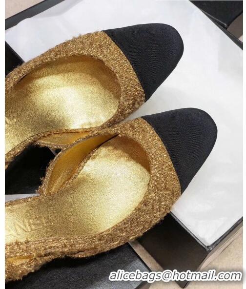 Promotional Chanel Slingbacks In Grosgrain & Tweed G31318 Gold/Black 2020