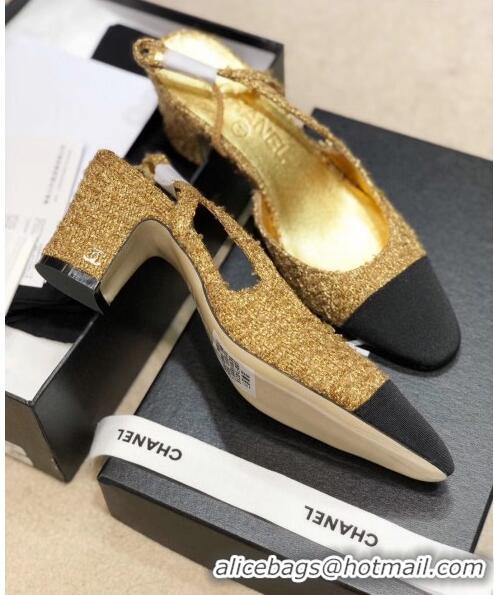 Promotional Chanel Slingbacks In Grosgrain & Tweed G31318 Gold/Black 2020