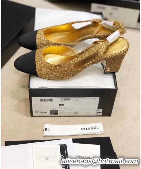 Promotional Chanel Slingbacks In Grosgrain & Tweed G31318 Gold/Black 2020