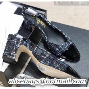 Cheapest Chanel Slingbacks In Patent Leather & Tweed G31318 Black/Blue 2020