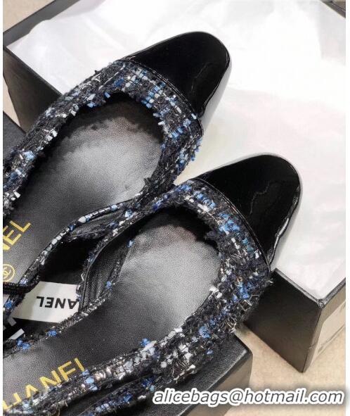 Cheapest Chanel Slingbacks In Patent Leather & Tweed G31318 Black/Blue 2020