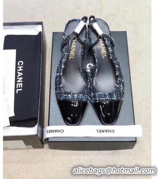 Cheapest Chanel Slingbacks In Patent Leather & Tweed G31318 Black/Blue 2020