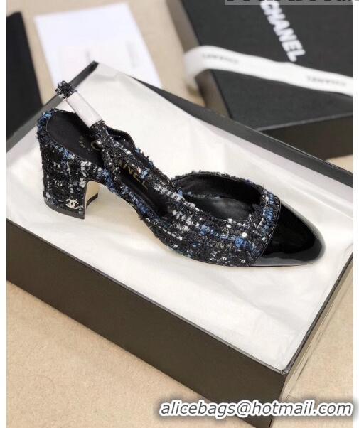 Cheapest Chanel Slingbacks In Patent Leather & Tweed G31318 Black/Blue 2020