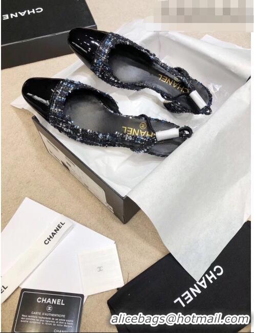 Cheapest Chanel Slingbacks In Patent Leather & Tweed G31318 Black/Blue 2020