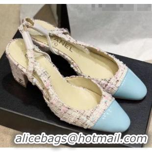 Reasonable Price Chanel Slingbacks In Patent Leather & Tweed G31318 Beige/Blue 2020