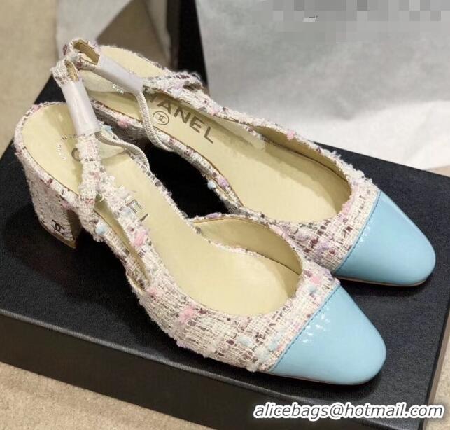 Reasonable Price Chanel Slingbacks In Patent Leather & Tweed G31318 Beige/Blue 2020