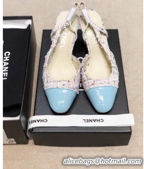 Reasonable Price Chanel Slingbacks In Patent Leather & Tweed G31318 Beige/Blue 2020