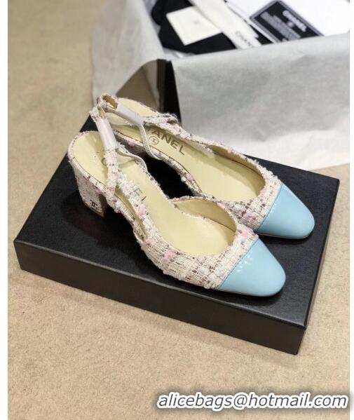 Reasonable Price Chanel Slingbacks In Patent Leather & Tweed G31318 Beige/Blue 2020